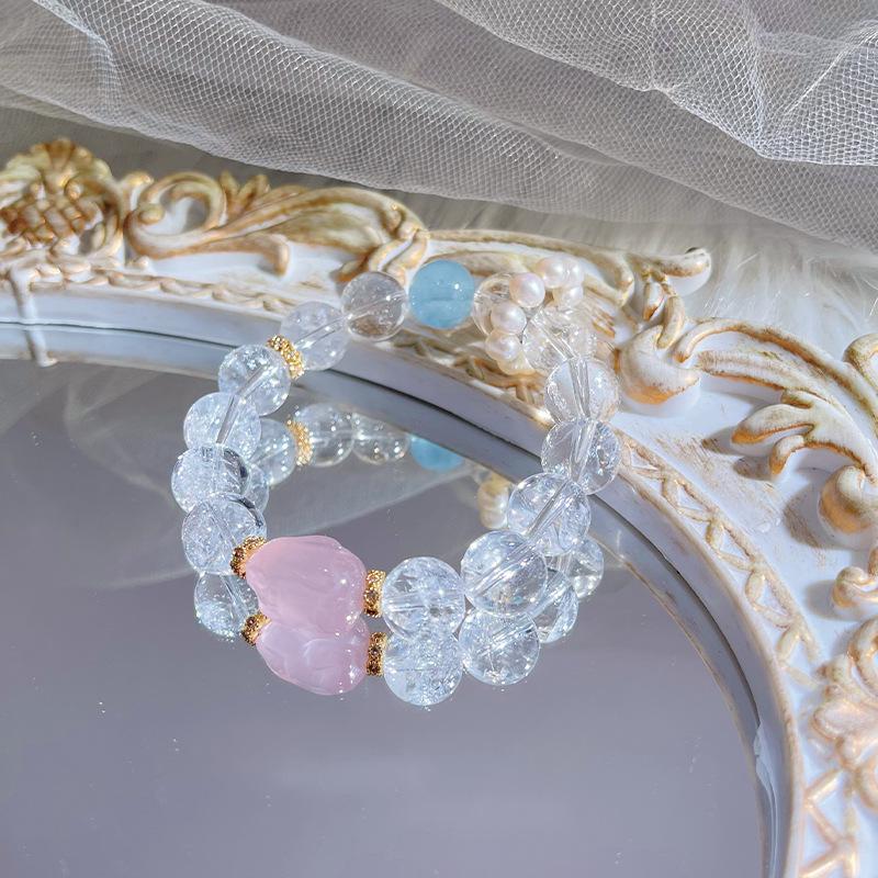 Qiaoen Aquamarine & Rose Quartz White Aze Large Bead Women's Bracelet