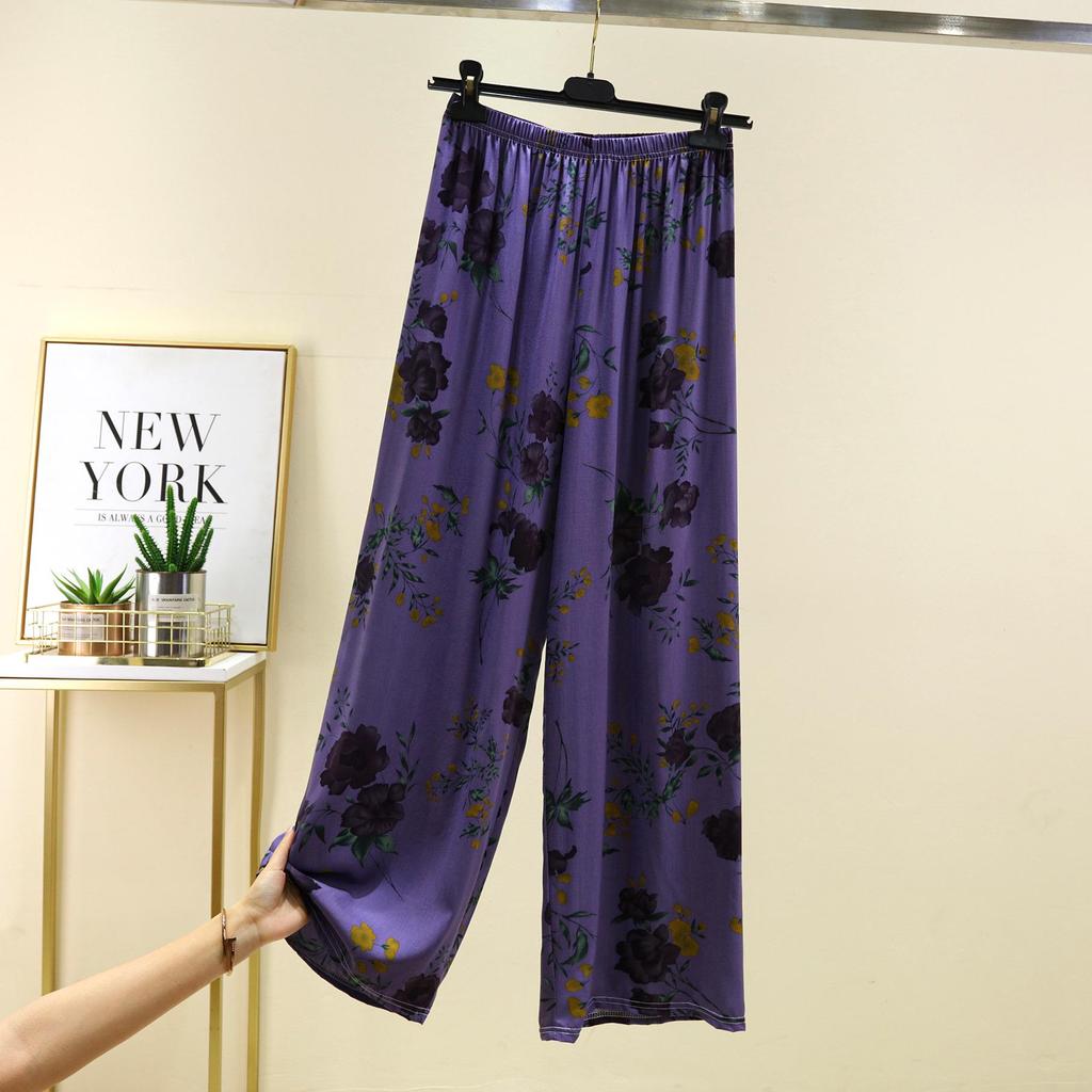 Women's French Romantic Wide-Leg Floor-Length Pants - Spring/Summer Plus Size, Elastic Waist