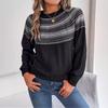 Herbst Winter Vintage Locker Langarm Oberteil Druck Farbe Strickjacke Strickware O-Ausschnitt Pullover