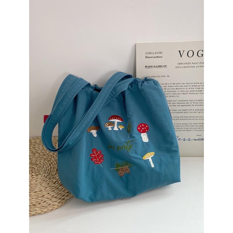New letter printing bag women's large-capacity nylon shoulder bag casual versatile portable drawstring tote bag