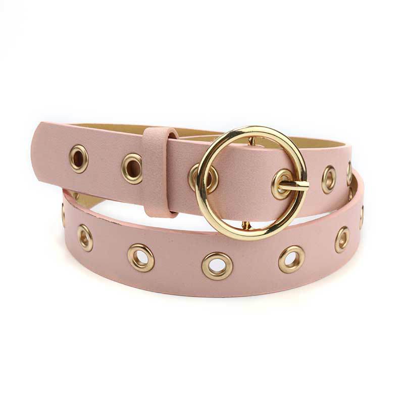 Women'S Belt Women'S Decorative Jeans Belt Round Buckle Hollow Air Eye Belt
