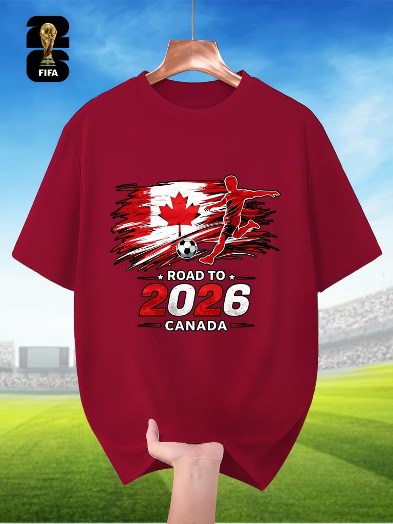 Fifa-Themed Men'S Breathable Summer Short-Sleeve T-Shirt, Featuring Player Silhouette Prints, Perfect for World Cup Themes, Sports Outfits