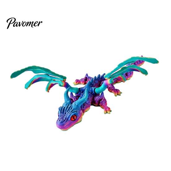 Handheld Fidget Tool 3D Printed Dragon with Wings, Flexible Articulated Winged Toys, Fine Carving Statue Desktop Animals Toy for Stress Relief,