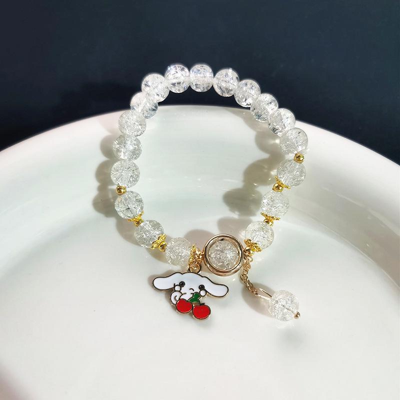 Sanrio Christmas Popcorn Crystal Beaded Bracelet - KT Cat & Kuromi Cartoon Design for Women, Perfect Gift for Besties
