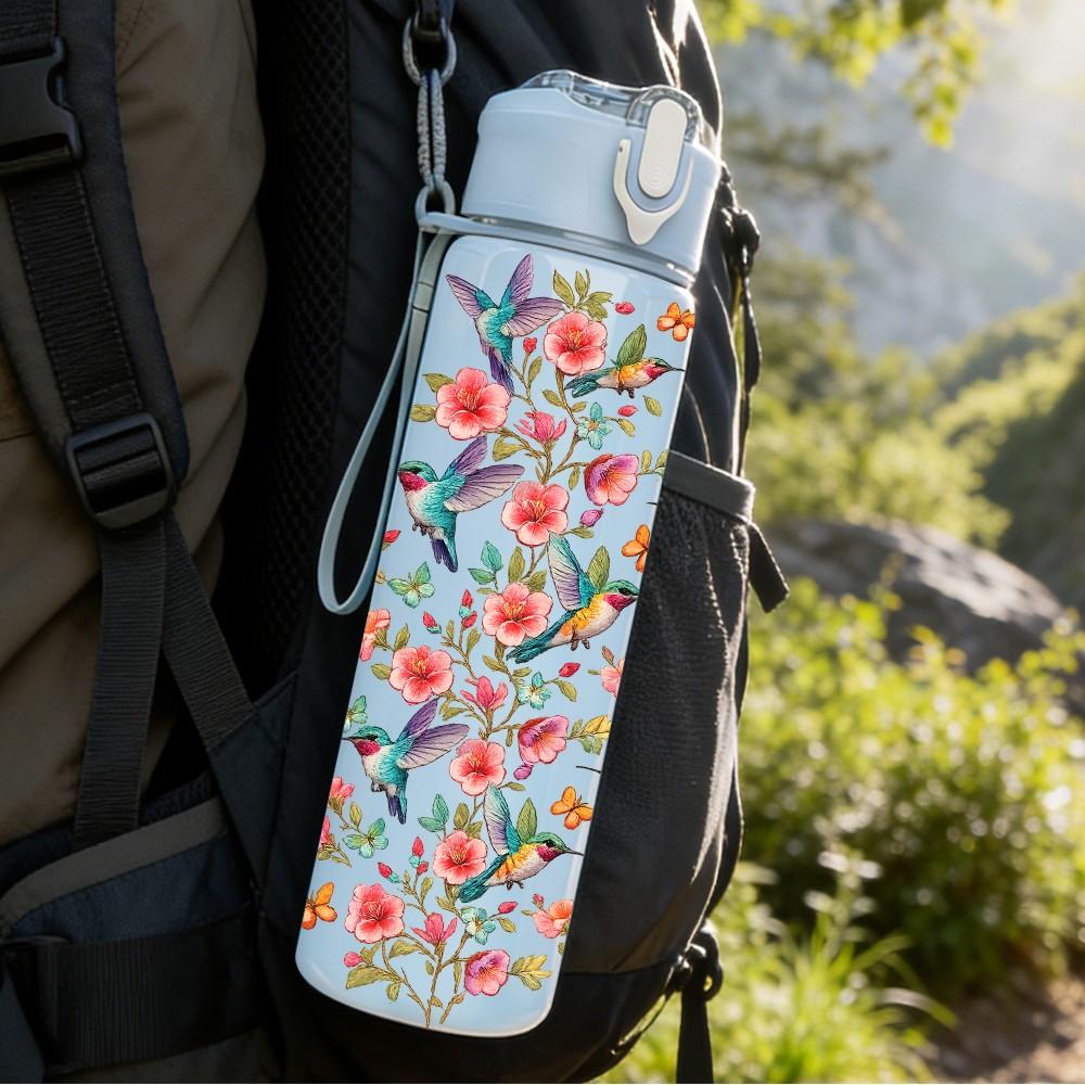 1PC Loose Wild Red Poppy Stem Floral Print 750ml Color Plastic Sports Water Bottle Leakproof Flip Straw Lid Suitable for Sports Office Home Use
