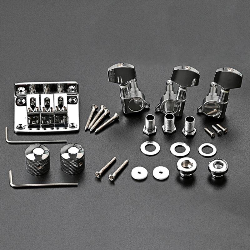 Practical 3 Strings Guitar Bridge Set Guitar Saddle Bridge with Screw Control Knob Wrench Guitar Replacement Accessories