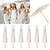 6pcs Elegant White Paper Umbrellas with Wooden Handles Wedding Decor Photo Props DIY Crafts Party Events Supplies Painting Decor