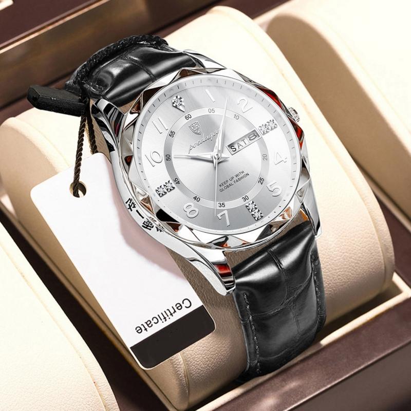 2024 Neue Trendmode Luxus-Herrenuhr Leuchtende wasserdichte Dual-Kalender-Ultradünne diamantverzierte Leder-Herrenuhr mit Automatikwerk