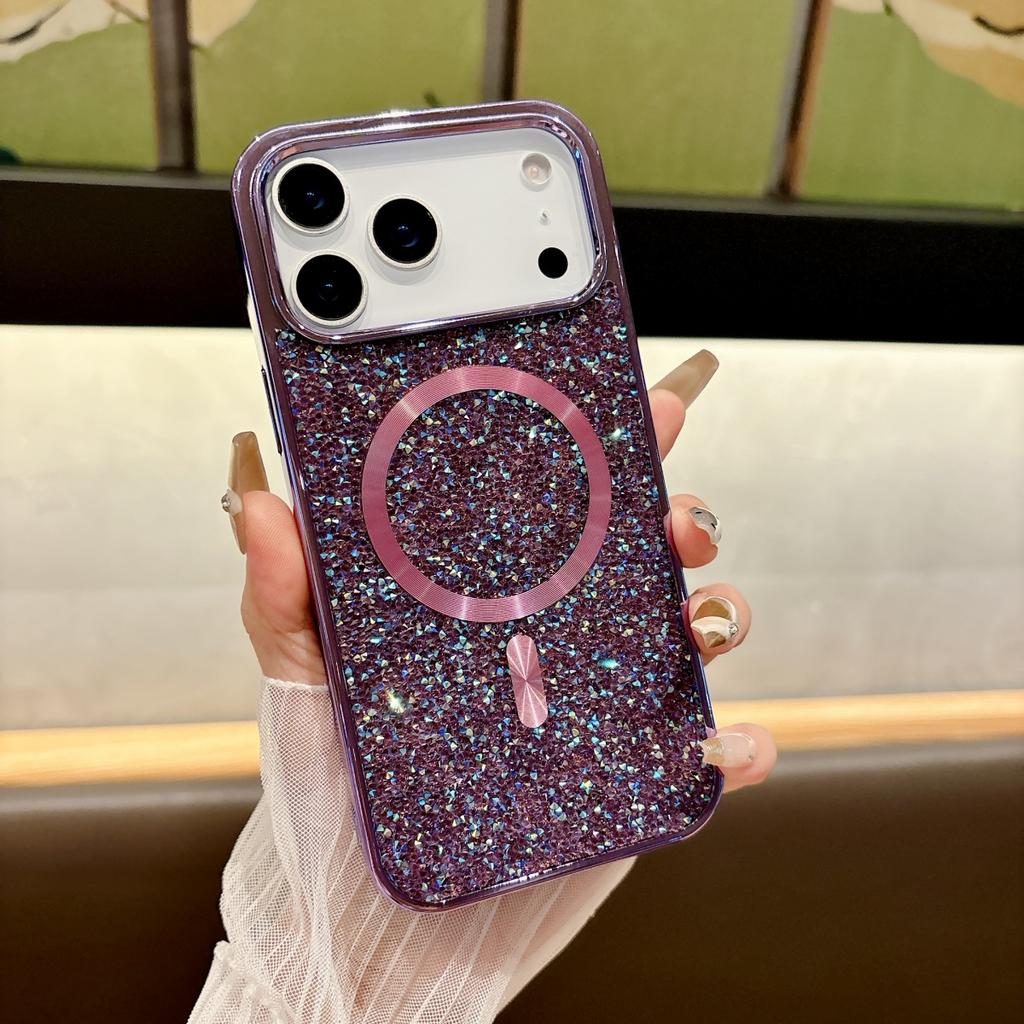 Plating Glitter Shiny Diamond Case For iPhone 17 Air 16 E 15 14 Plus 13 12 11 Pro Max Wireless Charge Magnetic For Magsafe Cover