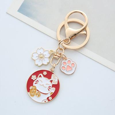 Cute Fortune Cat Keychain Maneki Neko Cat Pet Paw Sakura Original Keyring