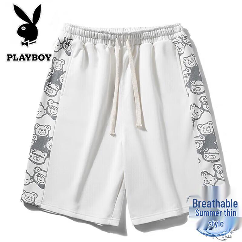 

PLAYBOY Men s Summer Sporty Elastic Beach Shorts L