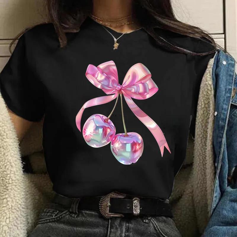 

Casual Top Regular Length Fabric Fruit Vegetable Womens Cherry TShirt Crew Neck Short Sleeve Summer Short Sleeved Harajuku S