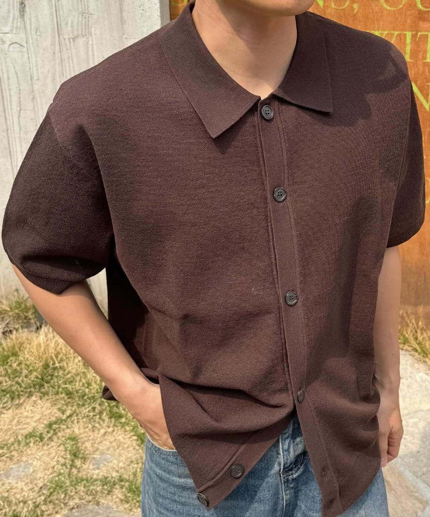 Mindbridge [Couture] Linen Blend Semi-Overfit Collared Short Sleeve Cardigan - 2 Colors