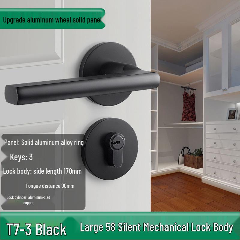 Univerzální magnetický černý vnitřní zámek kliky dveří pro dřevěné dveře ložnice