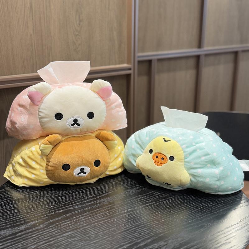 Rilakkuma Cartoon Plush Tissue Box Cute Polka Dot Soft Napkin Storage Holder For Living Room Bedroom Home Tabletop Family Use