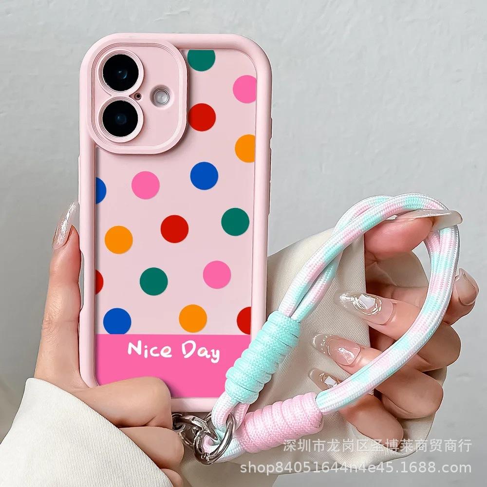 Color polka dot lanyard suitable for Apple 15 mobile phone case iphone12promax emery 1413 protective cover 16
