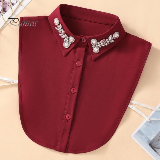 Women Fake Shirt Collar Rhinestones Faux Pearl Detachable Adjustable Embellished Tops Half Formal Event Accessory