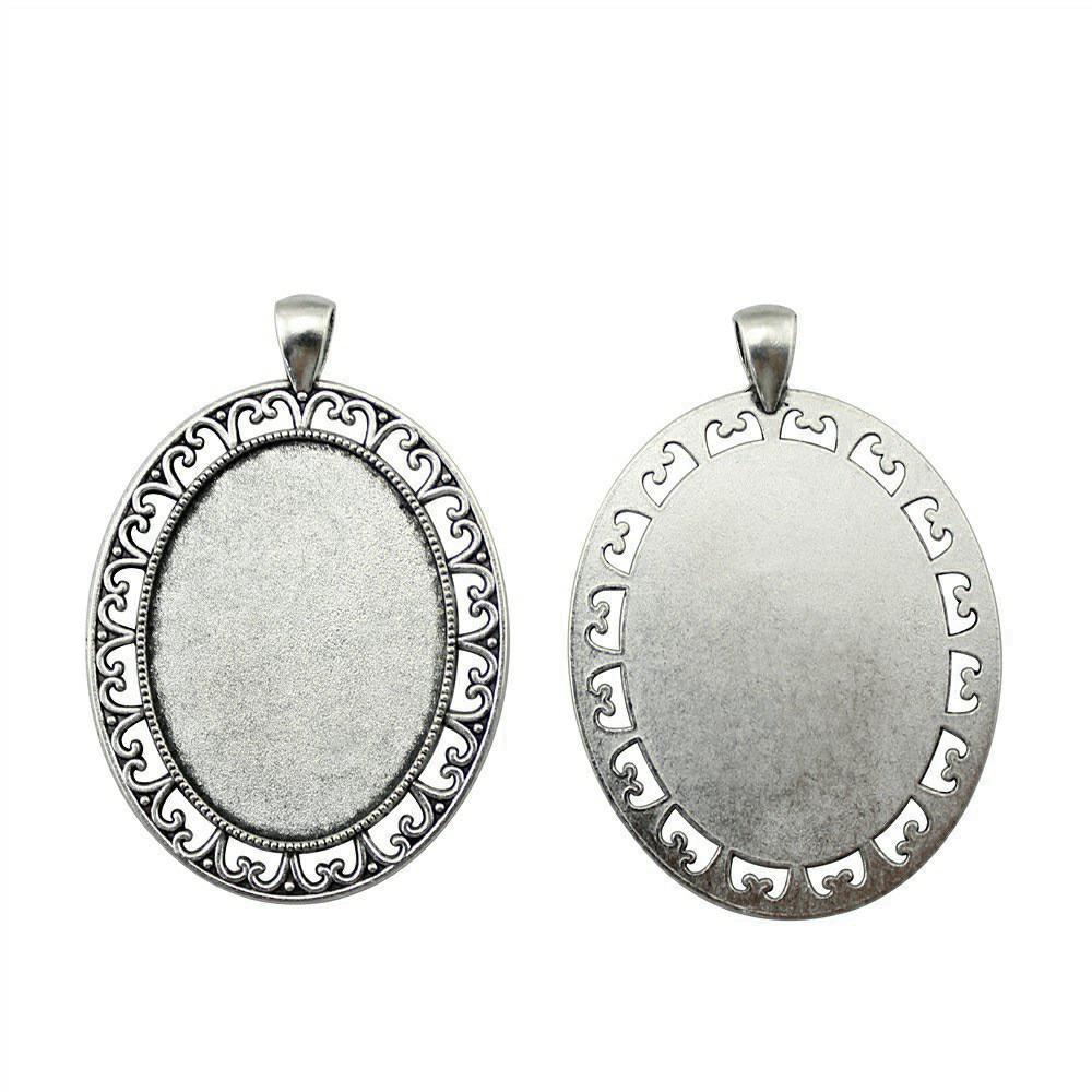 Antique Ornate Oval Bezel Pendant Base For Jewelry Making Fit 30x40mm Blank Tray