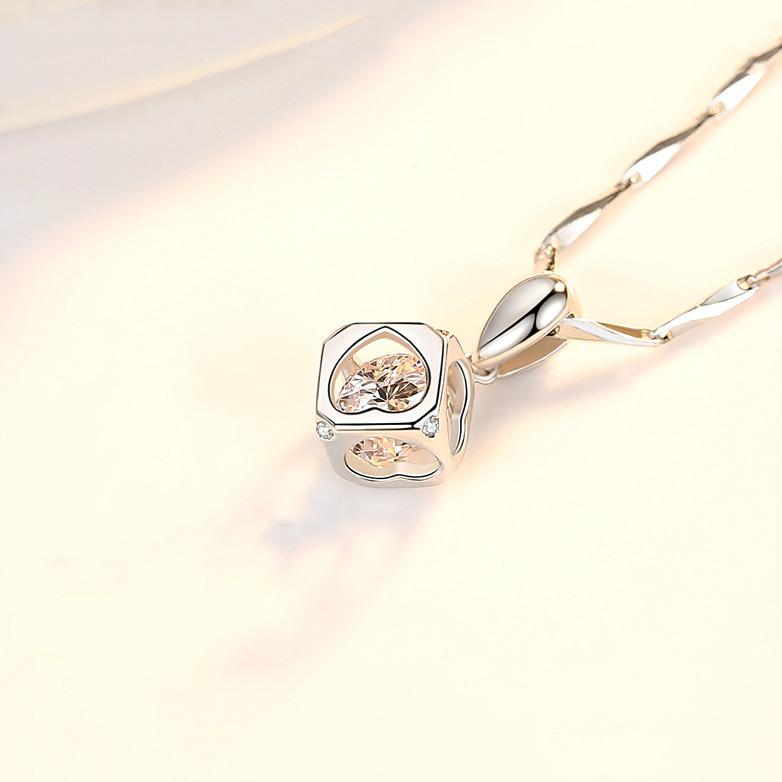 S999 Sterling Silver Magic Cube Necklace Pure Silver Design Heart-Shaped Love Cube Necklace for Women