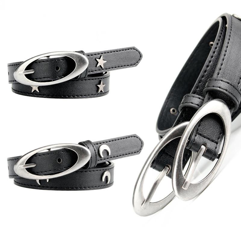 Punk Style Silver Metal Buckle Leather Belt For Women And Men