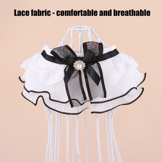 Elegant Faux Pearl Pet Bib Lace Ruffle Cat Collar, Bandana with Bow Knot, Retro Puppy Formal Neckwear Cute Princess Collar for Cats Small Dogs Wedding