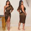 One-Shoulder Slit Midi Dress - Women's Fashion Solid Color, Europe & America Style