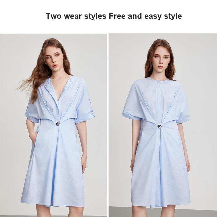 ELLE Elegant Versatile French Striped Design Short Sleeve Dress Women Dresses EL51401
