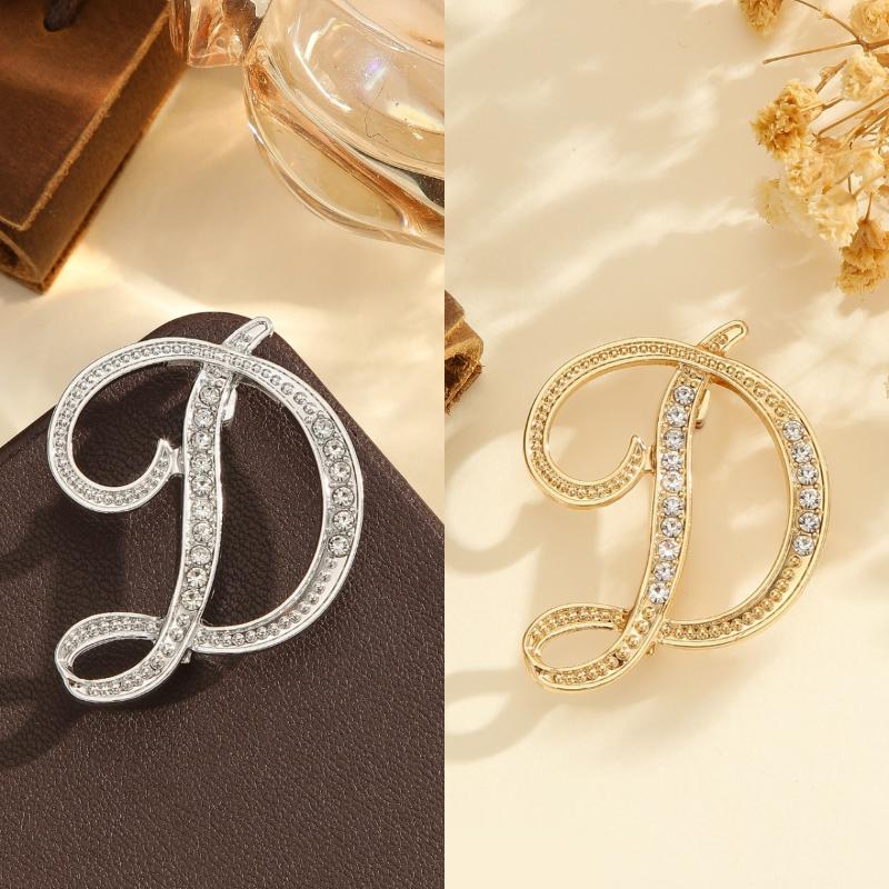 2Pcs  Full  Encrusted Gold And Silver Alphabet Letter Brooches Pins Minimalist Clothing Jewelry Accessory