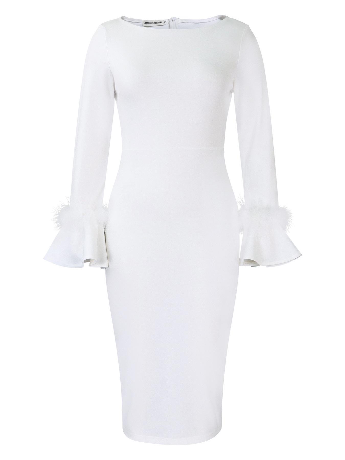 

Женское вечернее платье с запахом на бедрах и рукавами-клеш - Новая мода Однотонный стиль OL S белый