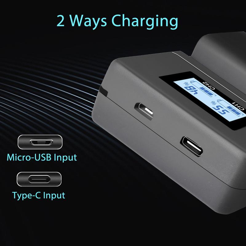 2 Slots Camera Battery Charger LCD Display Battery Charger for Sony NP-FZ100 NP-FW50 NP-FV100 NP-F960 NP-F970 Camera Batteries