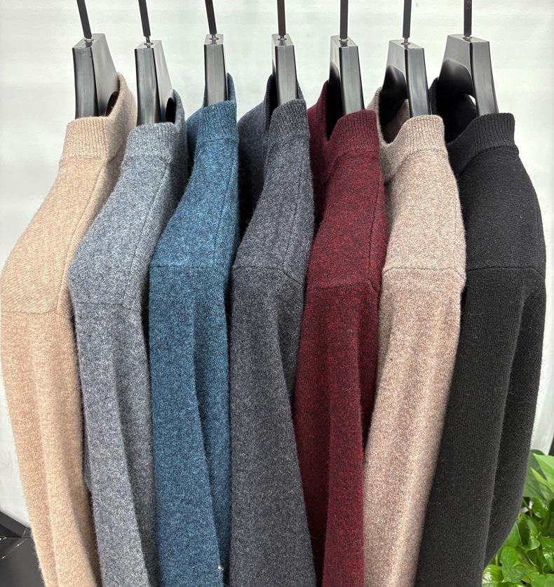 Men's Winter Thick 100% Pure Wool Half-High Collar Sweater - Warm Base Layer Knitwear