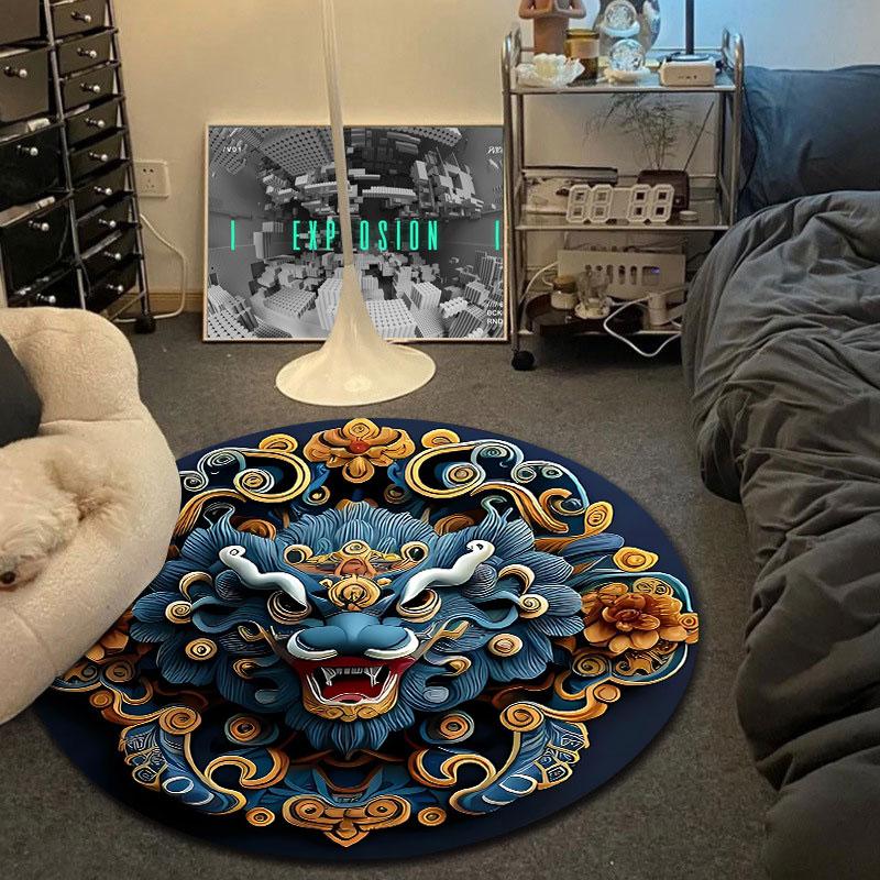 Serene Round Rainbow Multicolor Floor Rug, Non-Slip Floor Mat for Kitchen