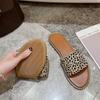 Large Women's Shoes 2024 Summer Flat Heel Slippers Fashion Leopard Print Indoor Slippers Women's Beach Shoes Pantuflas De Mujer