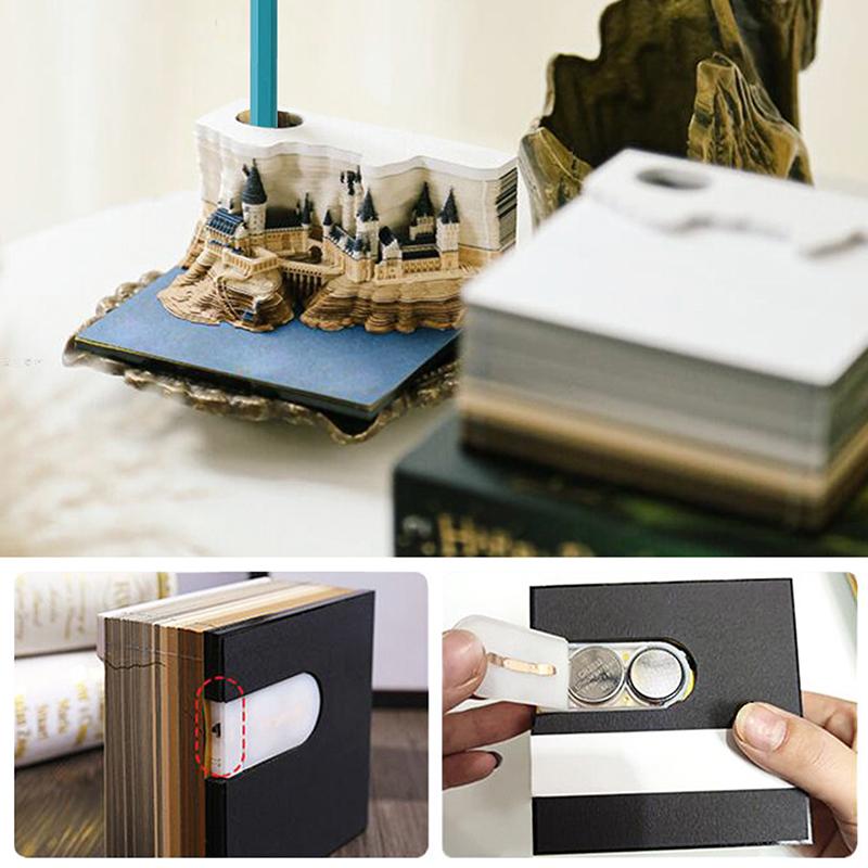 2025 Kreativer Hogwarts Zauberschloss Kalender Aufkleber mit Licht 3D Handgerissener Schlosskalender Jahresgeburtstagsgeschenk