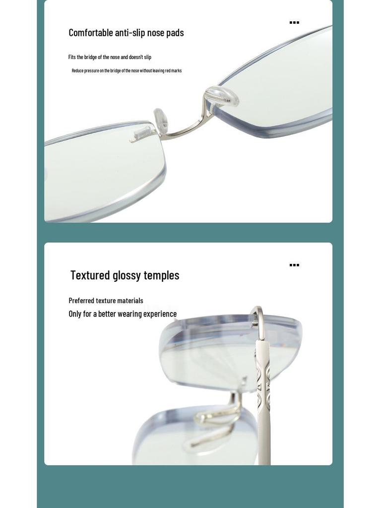 High-End Frameless Metal Anti-Blue Light Reading Glasses with Mortise and Tenon Design - Youthful Fashion.