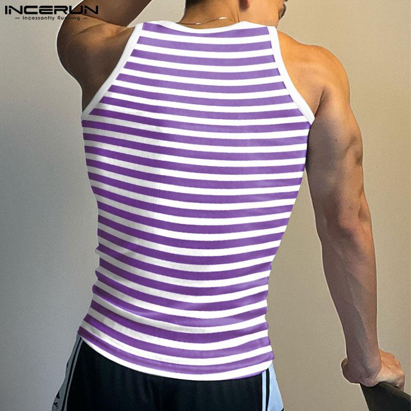 INCERUN Men Sleeveless Striped Vest Casual Sport Tank Tops Undershirts