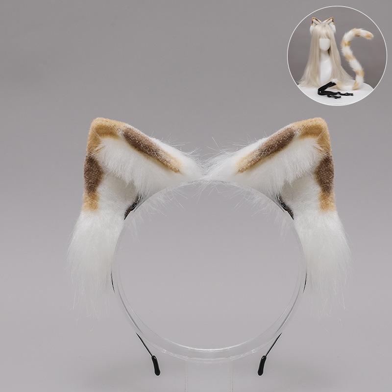 Three Flowers Orange Cat Ears Animal Ears Headband Handmade Plush Lolita Cat Ears Kc Comic Show Cat Lady Cos Cat Tail Set