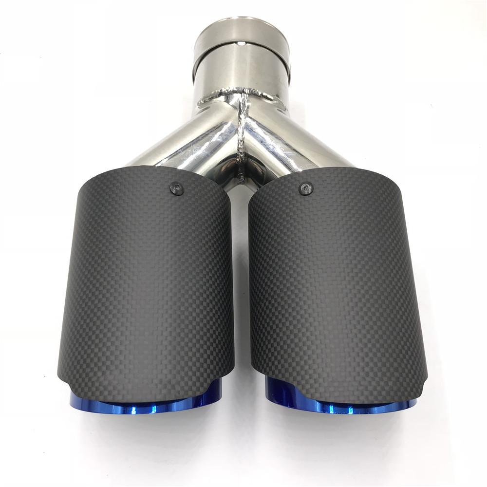 1Piece AK Dual Exhaust Tip Glossy Carbon Fiber Black Pipe Double Exhaust Tail End Pipe Exhaust Muffler Tip for Universal
