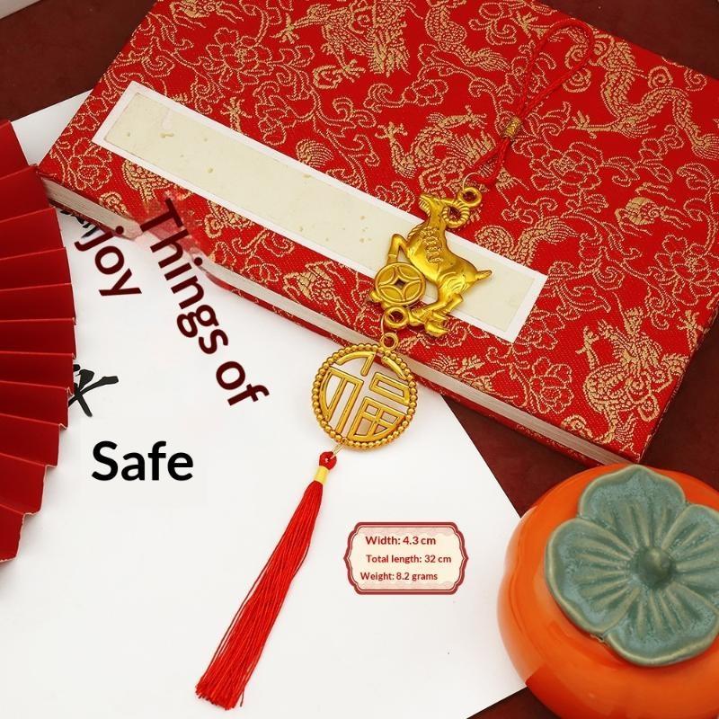 Lunar New Year 2027 Goat Hanging Ornament Gold Lucky Design Red Tassels for Spring Festival Family Gathering Decor