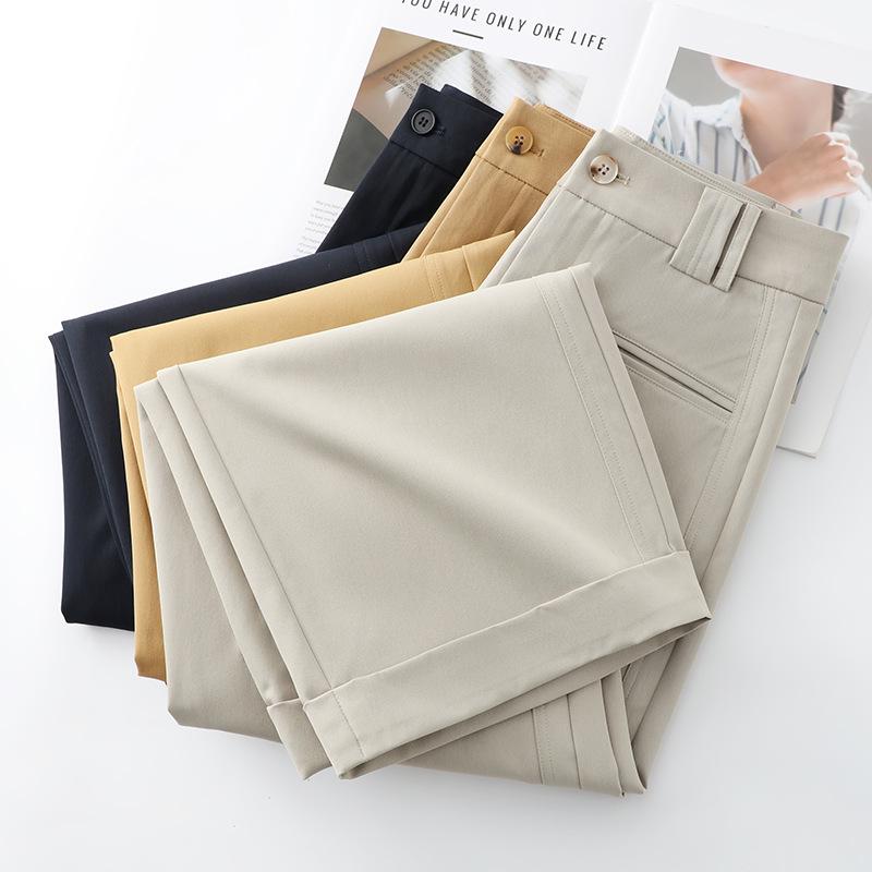 Women's Beige Wide-Leg Suit Pants - Spring 2025 Petite Casual Slimming Nine-Point Trousers