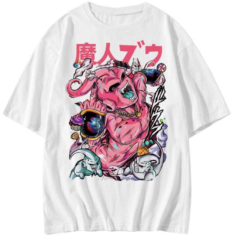 Dragon Ball Animation Joint Short Sleeve T-Shirt Magic Man Buou Pink Short Sleeve T-Shirt Cotton Loose Summer Bottom Shirt