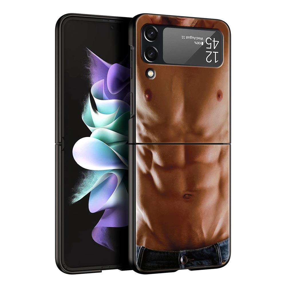 Hard PC Phone Case For Samsung Galaxy Z Flip 7 6 5 4 Black Cover For Galaxy Z Flip 3 Foldable Shockproof Male Abdominal Muscle
