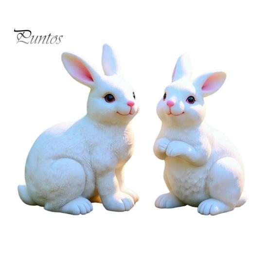 Cute Bunny Figurine 2Pcs Realistic White Rabbit Garden Statues, Weatherproof Resin Sculpture for Yard Bonsai Decoration Patio, Animal Ornament,