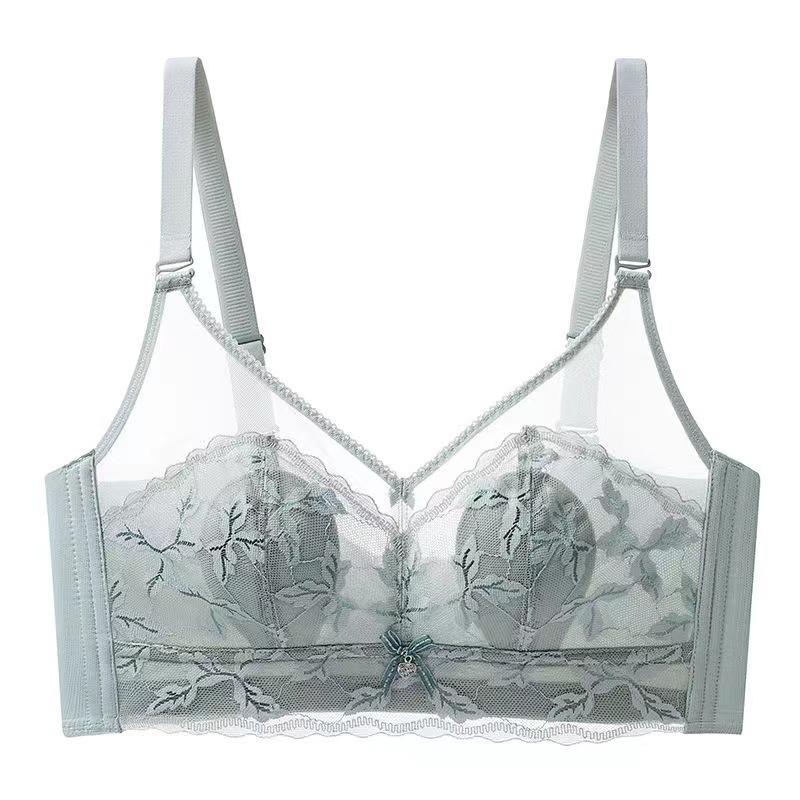 

Thin Rabbit-ear Bra Women s Anti-sagging Underwear Gathering Bra Breast Retraction No Steel Ring Thin Lace Bra 40/90C зелёный