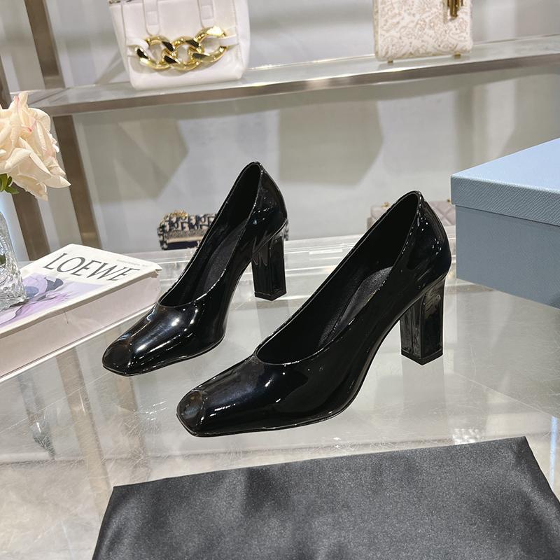Fashion Spring 2025 Design Stylish And Stylish Square Toe Patent Leather High Heels Women'S Chunky Single Shoes Women'S High Single Shoe