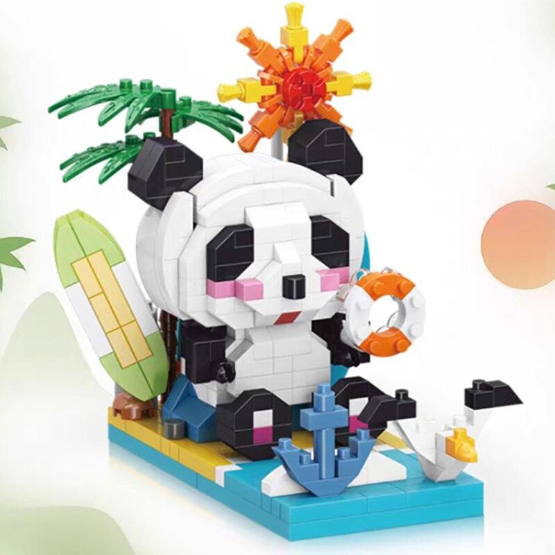93018 Animal World Panda Sun Sand Beach Mobile Phone Stand DIY Mini Diamond Blocks Bricks Building Toy for Children No Box