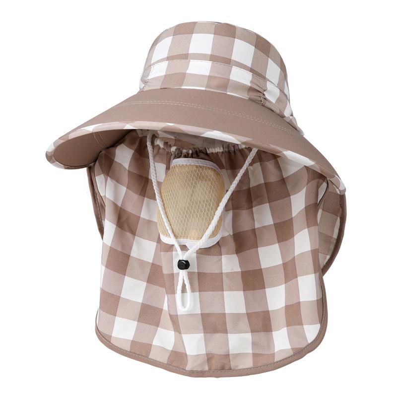Sommerliche Feldarbeit Sonnenschutzhut Ultraviolett Große Krempe Gesichtsmaske Radfahren Damen Tee pflücken Hut Karomuster Sonnenhut