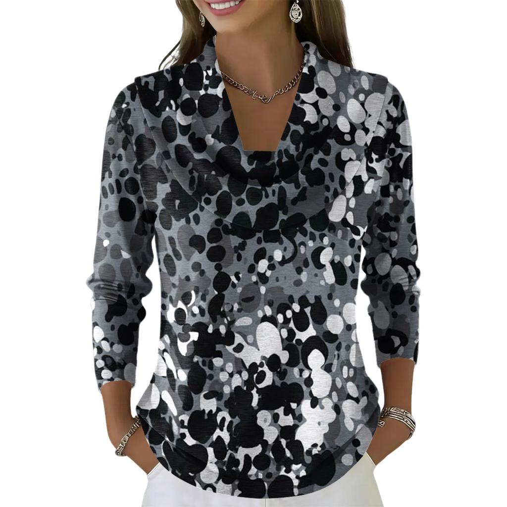 Dámský ležérní a módní svetr s dlouhým rukávem a potiskem, kulatým výstřihem