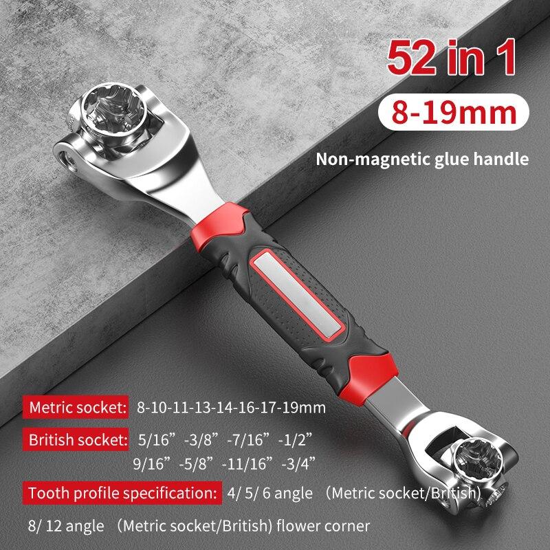 52 in 1 Tools Socket Works Universal Ratchet Spline Bolts Sleeve Rotation Hand Tools 360 Degree Multipurpose Tiger Wrench