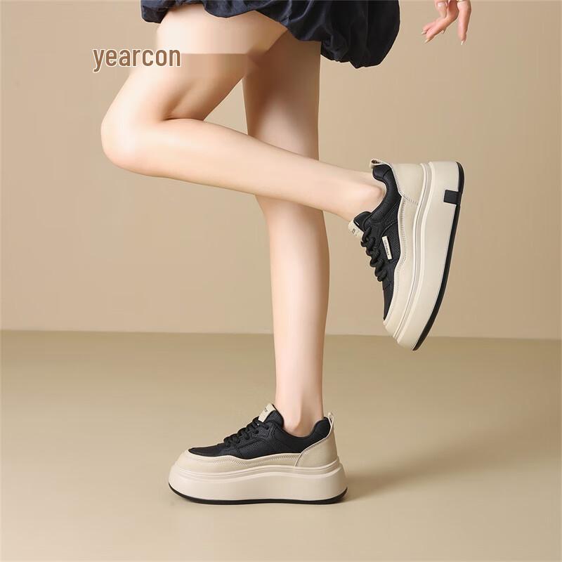 ERK Women s Retro Color-block Chunky Sole Casual Skate Shoes 5 чёрный